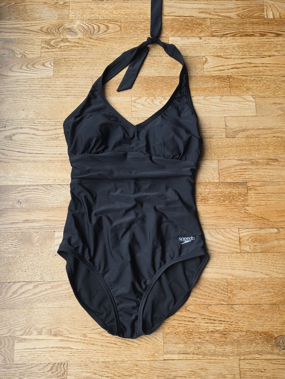 (8) Speedo Black Halter One-Piece Swimsuit Vacation Beach Minimalist Swim Modest
